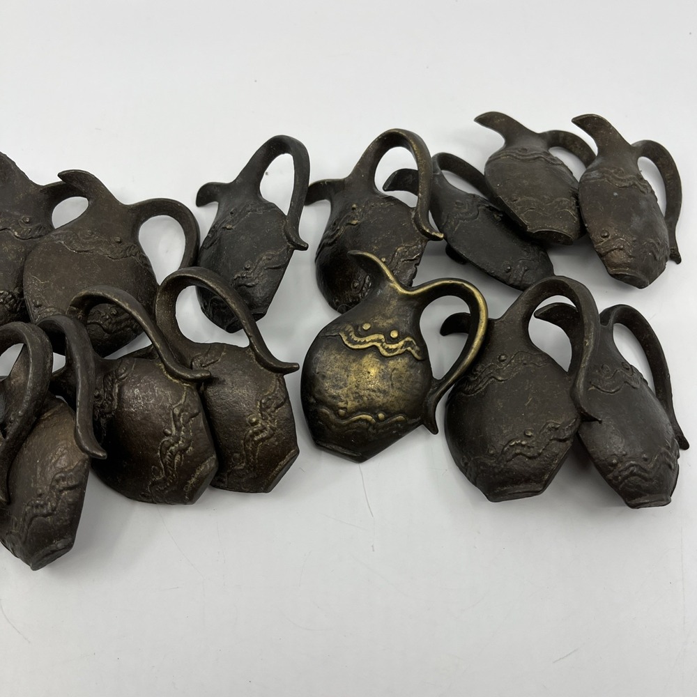 Vtg Solid Brass Distressed Pitcher Ewer Drawer Knobs Pulls Set Of 14 Read 2"